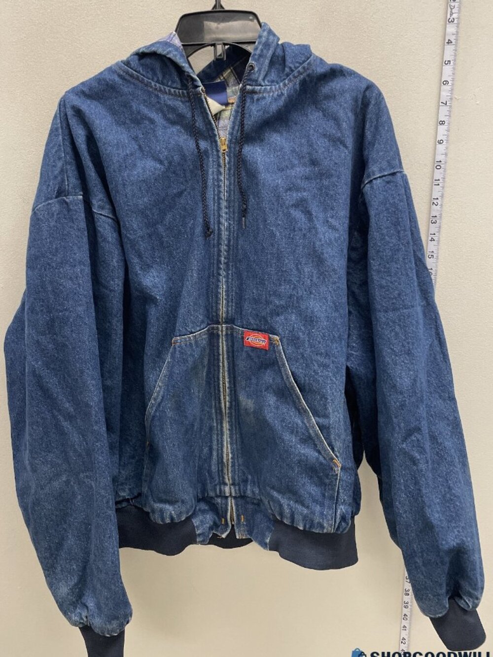 Vintage Dickies Denim Hooded Work Jacket Plaid Lined XXL 2XL